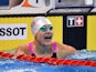 Caroline Pilhatsch of Austria celebrates winning gold in the Women's 50m Backstroke final during day thirteen of the Baku 2015 European Games at the Baku Aquatics Centre on June 25, 2015