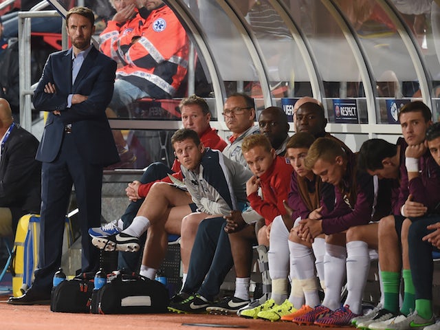 England manager Gareth Southgate looks on during the UEFA Under21 European Championship match between England and Italy at Andruv Stadium on June 24, 2015 