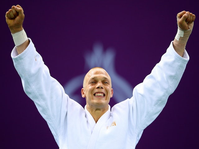 Gold medalist Henk Grol of the Netherlands stands on the podium during the medal ceremony for the Men's Judo -100kg during day fifteen of the Baku 2015 European Games at Heydar Aliyev Arena on June 27, 2015 