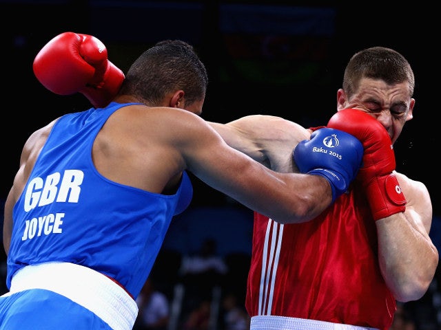 Great Britain's Joe Joyce in action against Alexei Zavatin of Moldova at the European Games in Baku on June 20, 2015