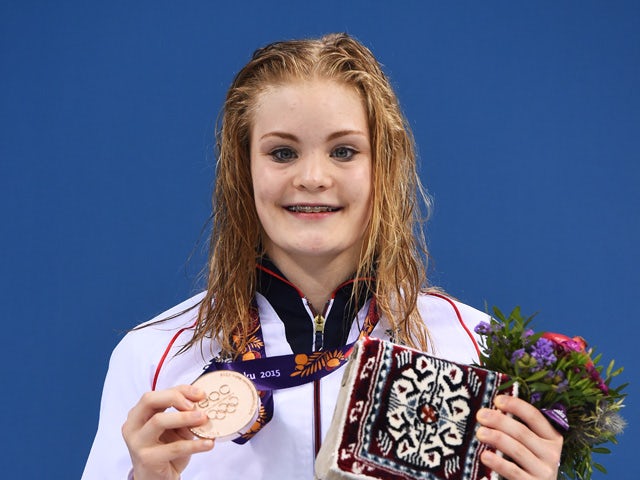 Bronze medalist Layla Black of Great Britain poses during the medal ceremony for the the Women's 200m Breaststroke final during day thirteen of the Baku 2015 European Games at the Baku Aquatics Centre on June 25, 2015
