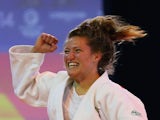 Natalie Powell of Wales celebrates victory over Gemma Gibbons of England in the Womens -78kg Judo gold medal final at the Scottish Exhibition and Conference Centre Precinct during day three of the Glasgow 2014 Commonwealth Games on July 26, 2014