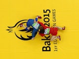 Nazakat Khalilova of Azerbaijan (red) and Anna Kharitonova (blue) of Russia compete during the Women's Sambo -52kg gold medal bout during day ten of the Baku 2015 European Games at the Heydar Aliyev Arena on June 22, 2015