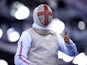 Richard Kruse of Great Britain reacts during the Men's Fencing Individual Foil Round of 32 match against Jean-Paul Tony Helissey of France on day thirteen of the Baku 2015 European Games at the Crystal Hall on June 25, 2015