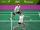 Chloe Magee (R) and Sam Magee of Ireland compete against Samuel Cali and Fiorella Marie Sadowski of Malta in the Badminton Mixed Doubles Group A match during day thirteen of the Baku 2015 European Games at Baku Sports Hall on June 25, 2015