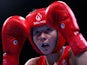 Sandy Ryan of Great Britain in action against Elena Vystropova of Azerbaijan in the Women's Boxing Light Welterweight (60-64kg) Quarter Final during day eleven of the Baku 2015 European Games at the Crystal Hall on June 23, 2015