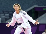 Portugal's Telma Monteiro reacts as she wins the gold medal women's -57kg judo final match against Hungary's Hedvig Karakas at the 2015 European Games in Baku on June 25, 2015