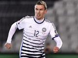 Denmark's defender Andreas Bjelland controls the ball during the UEFA Euro 2016 group I football match between Serbia and Denmark in Belgrade on November 14, 2014