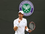 Andy Murray of Great Britain celebrates during his Gentlemen's Singles second round match against Robin Haase of Netherlands during day four of the Wimbledon Lawn Tennis Championships at the All England Lawn Tennis and Croquet Club on July 2, 2015