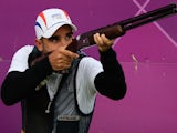 French Anthony Terras competes in the men's skeet shooting qualification of the London 2012 Olympic Games at the Royal Artillery Barracks in London, on July 31, 2012