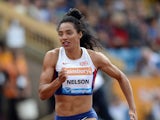 Great Britain's Ashleigh Nelson competes in the Womens 100m semi finals during the Sainsbury's Birmingham Grand Prix at Alexander Stadium on August 24, 2014