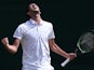Britain's James Ward celebrates beating Czech Republic's Jiri Vesely during their men's singles second round match on day four of the 2015 Wimbledon Championships at The All England Tennis Club in Wimbledon, southwest London, on July 2, 2015