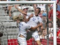 England defender Lucy Bronze (R) celebrates her goal against Canada with teammate Steph Houghton during a quarterfinal football match at the 2015 FIFA Women's World Cup at BC Place Stadium in Vancouver, British Columbia on June 27, 2015