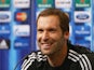 In this handout image provided by UEFA, Petr Cech of Chelsea talks to the media prior to the UEFA Super Cup match between Bayern Muenchen and Chelsea FC at Stadion Eden on August 29, 2013