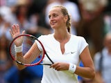 Petra Kvitova of Czech Republic acknowledges the crowd after victroy in her Ladies Singles Second Round match against Kurumi Nara of Japan during day four of the Wimbledon Lawn Tennis Championships at the All England Lawn Tennis and Croquet Club on July 2