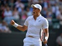 Canada's Vasek Pospisil reacts during his men's singles third round match against Britain's James Ward on day six of the 2015 Wimbledon Championships at The All England Tennis Club in Wimbledon, southwest London, on July 4, 2015