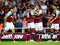 West Ham celebrate with Diafra Sakho of West Ham after he scores to make it 2-0 during the UEFA Europa League match between West Ham United and FC Lusitans at Boleyn Ground on July 2, 2015