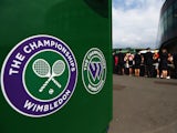 A general view of the Wimbledon logo on day one of the Wimbledon Lawn Tennis Championships at the All England Lawn Tennis and Croquet Club at Wimbledon on June 23, 2014