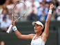 Agnieszka Radwanska of Poland celebrates match point during her Ladies Singles Quarter Final match against Madison Keys of the United States during day eight of the Wimbledon Lawn Tennis Championships at the All England Lawn Tennis and Croquet Club on Jul