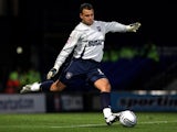 Brian Murphy, the Ipswich Town goalkeeper, kicks the ball upfield during the Carling Cup fourth round match between Ipswich Town and Northampton Town at Portman Road on October 26, 2010