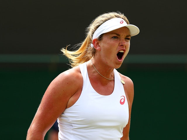 Coco Vandeweghe of the United States reacts in her Ladies' Singles Fourth Round match against Lucie Safarova of Czech Republic during day seven of the Wimbledon Lawn Tennis Championships at the All England Lawn Tennis and Croquet Club on July 6, 2015