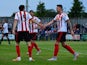 Connor Wickham of Sunderland celebrates scoring in the second half during a pre season friendly between Darlington and Sunderland at Heritage Park on July 9, 2015