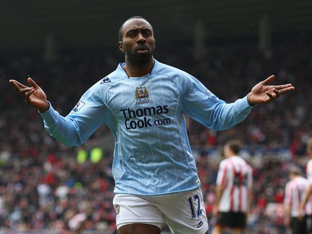 Darius Vassell of Manchester City celebrates scoring the second goal during the Barclays Premier League match between Sunderland and Manchester City at The Stadium of Light on April 12, 2008