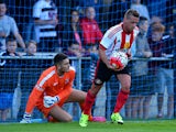 Emanuele Giaccherini of Sunderland retrieves the ball from Darlington goal keeper Peter Jameson after scoring in the first half during a pre season friendly between Darlington and Sunderland at Heritage Park on July 9, 2015