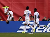 Andy Najar #17 of Honduras does a backflip in celebration of his penalty kick goal during the 2015 CONCACAF Gold Cup match between Honduras and Panama at Gillette Stadium on July 10, 2015
