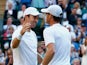 John Peers (L) of Australia and Jamie Murray of Great Britain celebrate victory in the Gentlemens Doubles Semi Final match against Jonathan Erlich of Israel and Philipp Petzschner of Germany during day ten of the Wimbledon Lawn Tennis Championships at the