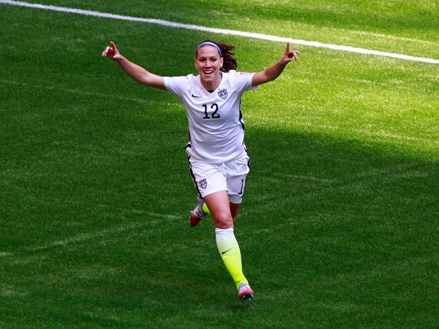 Lauren Holiday #12 of the United States celebrates as she scores her first goal in the first half against Japan in the FIFA Women's World Cup Canada 2015 Final at BC Place Stadium on July 5, 2015