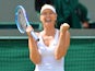 Russia's Maria Sharapova celebrates beating Kazakhstan's Zarina Diyas during their women's singles fourth round match on day seven of the 2015 Wimbledon Championships at The All England Tennis Club in Wimbledon, southwest London, on July 6, 2015