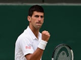 Novak Djokovic of Serbia celebrates winning a point in the Final Of The Gentlemen's Singles against Roger Federer of Switzerland on day thirteen of the Wimbledon Lawn Tennis Championships at the All England Lawn Tennis and Croquet Club on July 12, 2015