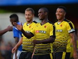 Odion Ighalo of Watford celebrates scoring their second goal during the Pre Season Friendly match between St Albans City and Watford at Clarence Park on July 8, 2015