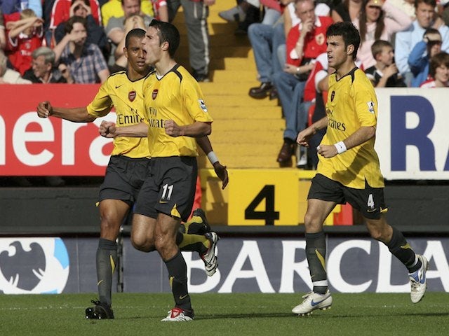 Robin Van Persie of Arsenal celebrates scoring the first goal during the Barclays Premiership match between Charlton Athletic and Arsenal at The Valley on September 30, 2006