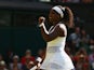 Serena Williams of the United States celebrates after winning the Ladies Singles Semi Final match against Maria Sharapova of Russia during day ten of the Wimbledon Lawn Tennis Championships at the All England Lawn Tennis and Croquet Club on July 9, 2015