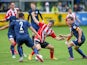 General action is seen during the preseason friendly match between RB Leipzig and FC Southampton at Bischofshofen stadium on July 8, 2015