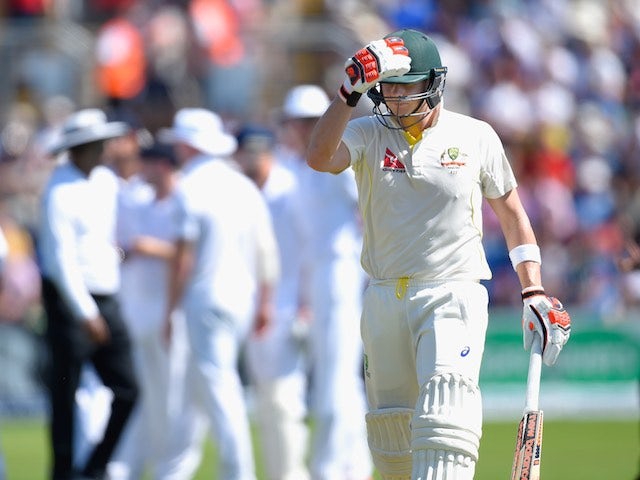 Steve Smith leaves the field after being dismissed during during day two of the First Test of The Ashes on July 9, 2015
