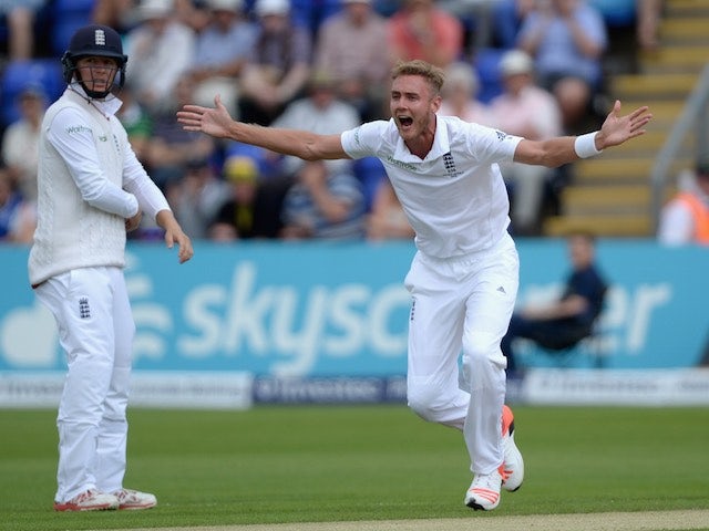 Stuart Broad appeals for the wicket of Australia's Chris Rogers on day two of the First Test of The Ashes on July 9, 2015