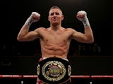 Terry Flanagan poses with the European Lightweight Championship title belt after defeating Stephen Ormond during their WBO European Lightweight Championship bout at Wolverhampton Civic Hall on February 14, 2015