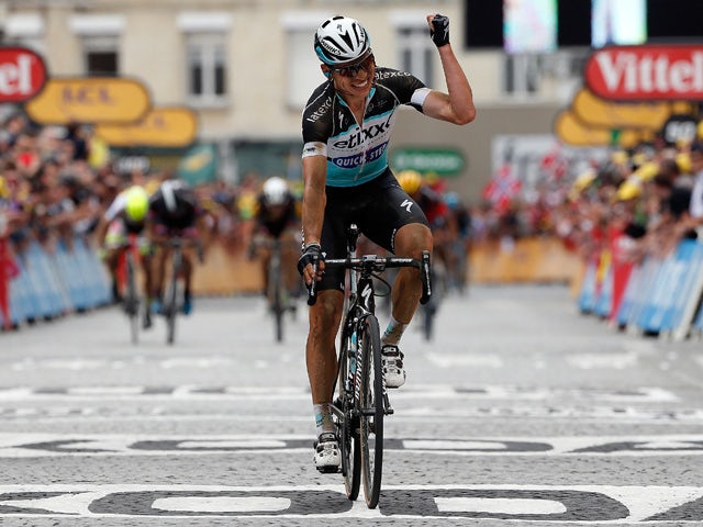Tony Martin of Germany riding for Etixx-QuickStep celebrates as he wins stage four of the 2015 Tour de France from Seraing, Belgium to Cambrai, France on July 7, 2015