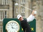 Greg Owen of England tees off on two during a practice round ahead of the 144th Open Championship at The Old Course on July 13, 2015