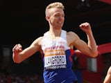 Kyle Langford of Shaftesbury celebrates victory in the men's 800m final during day three of the Sainsbury's British Championships at Birmingham Alexander Stadium on July 5, 2015