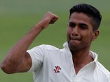 Moin Ashraf of Yorkshire celebrates dismissing Reece Topley of Essex (not pictured) during day two of the LV County Championship Division Two match between Essex and Yorkshire at the Ford County Ground on September 12, 2012
