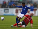 Reece Brown of Birmingham City is challenged by Shane Byrne of Nuneaton Town during the pre season friendly match between Nuneaton Town and Birmingham City at the James Parnell Stadium on July 14, 2015 