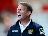 Stevenage Manager Teddy Sheringham shouts instructions during the pre season friendly match between Stevenage and Nottingham Forest at the Lamex Stadium on July 17, 2015