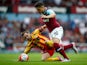 Mauro Zarate of West Ham is challenged by Paul French of FC Birkirkara during the UEFA Europa League second qualifying round (first leg) match between West Ham and FC Birkirkara at the Boleyn Ground on July 16, 2015