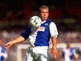 Alan Shearer of Blackburn Rovers in action during the Charity Shield match against Everton at Wembley Stadium in London. Everton won the match 1-0 on August 12, 1995