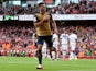 Olivier Giroud of Arsenal celebrates after scoring the first goal during the Emirates Cup match between Arsenal and Olympique Lyonnais at the Emirates Stadium on July 25, 2015