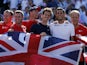 Britain's Andy Murray celebrates with the Davis Cup team after beating France's Gilles Simon in a Davis Cup world group quarter-finals singles tennis match at the Queen's Club in west London on July 19, 2015